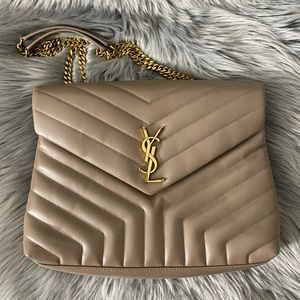 Saint Laurent Lou Lou Medium Chain Bag Matelasse Leather Taupe